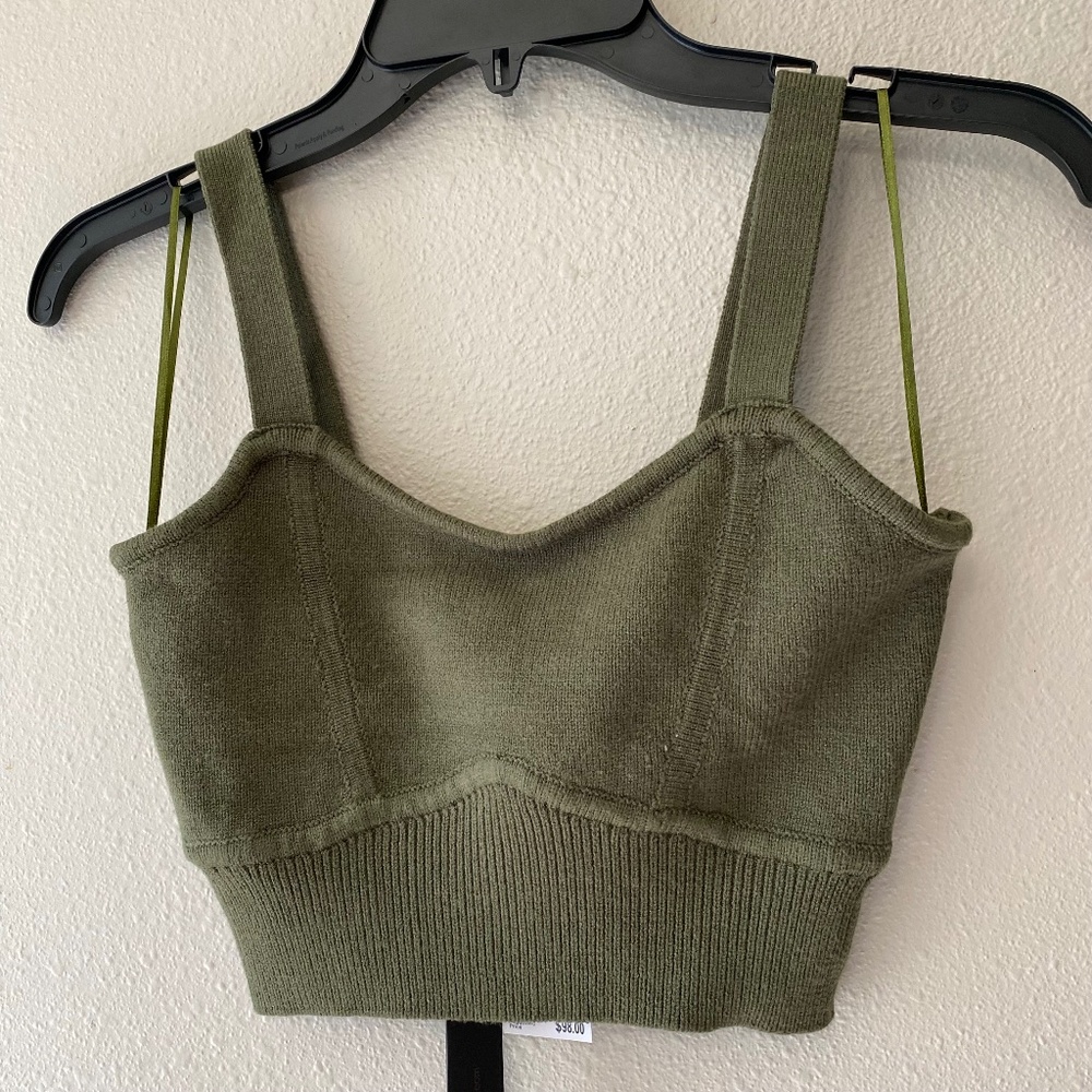 House of Harlow 1960 Winter Moss Green Knit Halter Sleeveless Crop Top Small NWT